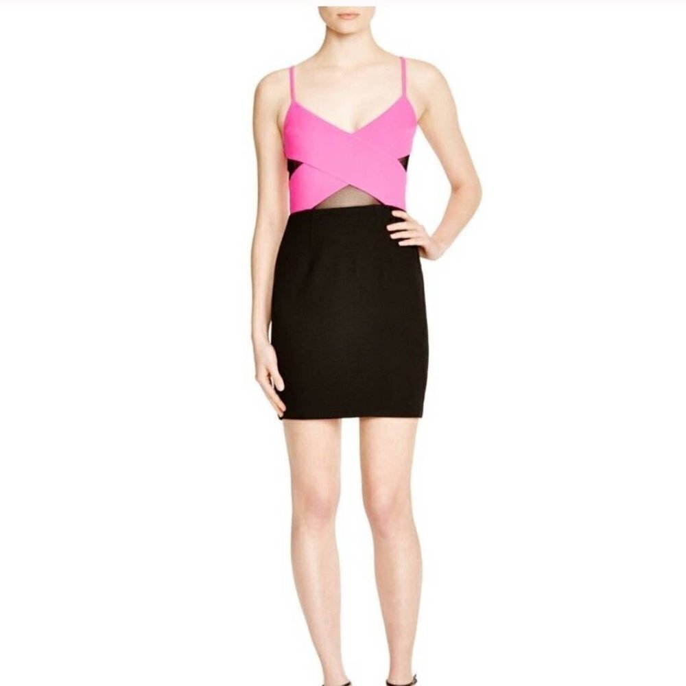 Lucy‎ Paris Cross Front Dress Fuschia/Black Pink S